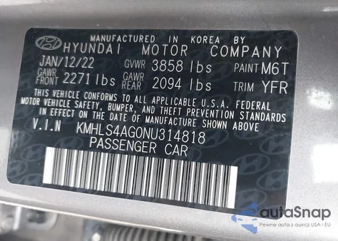 2022 Hyundai Elantra Sel z USA, uszkodzony, nr VIN KMHLS4AG0NU314818